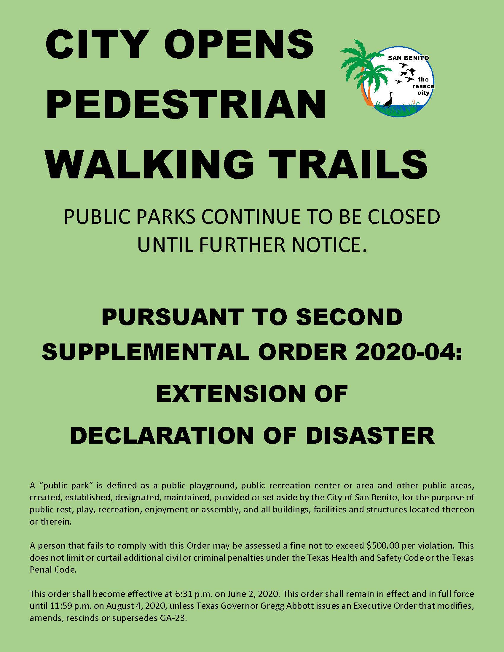 CITY OPENS PEDESTRIAN WALKING TRAILS