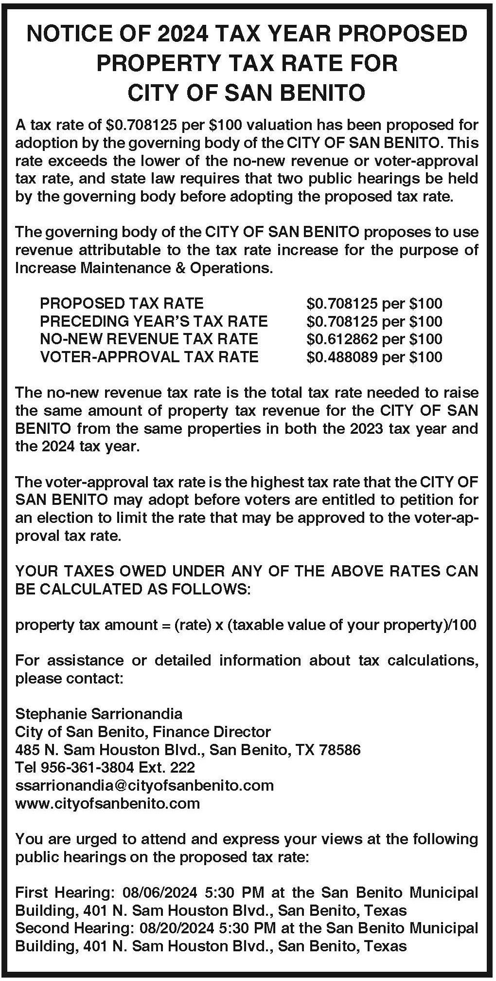 Notice of Tax Rate